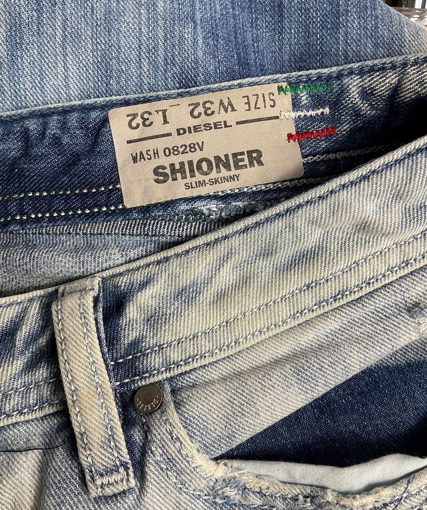 Diesel Shioner Distressed Bleached Jeans Blue W32 L32