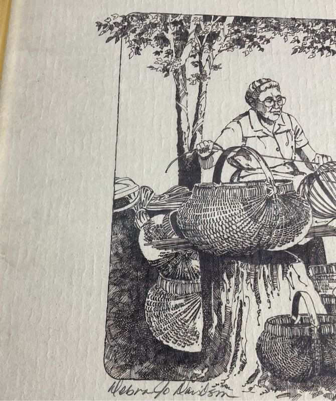 Vintage Debra Jo Davidson Signed Etching Print Woman Weaving Baskets #13/250