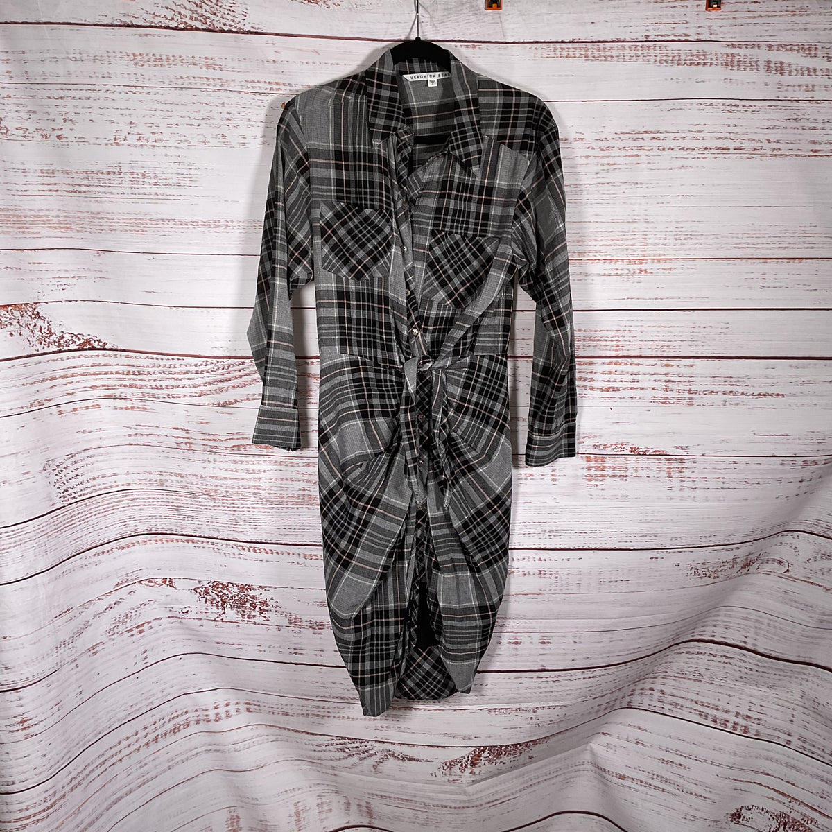 Veronica Beard Black Grey Plaid Ruched Wrap Button Up Dress - Size 4