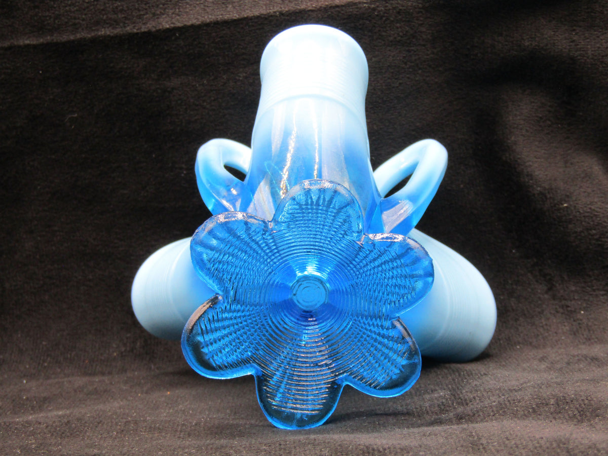 George Davidson & Co. Lady Caroline Blue Pearline Glass Tri-Handle Posy Vase