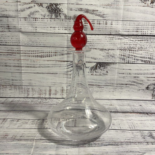 VTG. Denizli Hand Blown Turkish Glass Decanter W/ Red Stopper