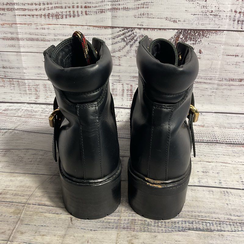 Sandro Paris Grant Black Noir Leather Buckle Lace Up Combat Boot Women's 6 US