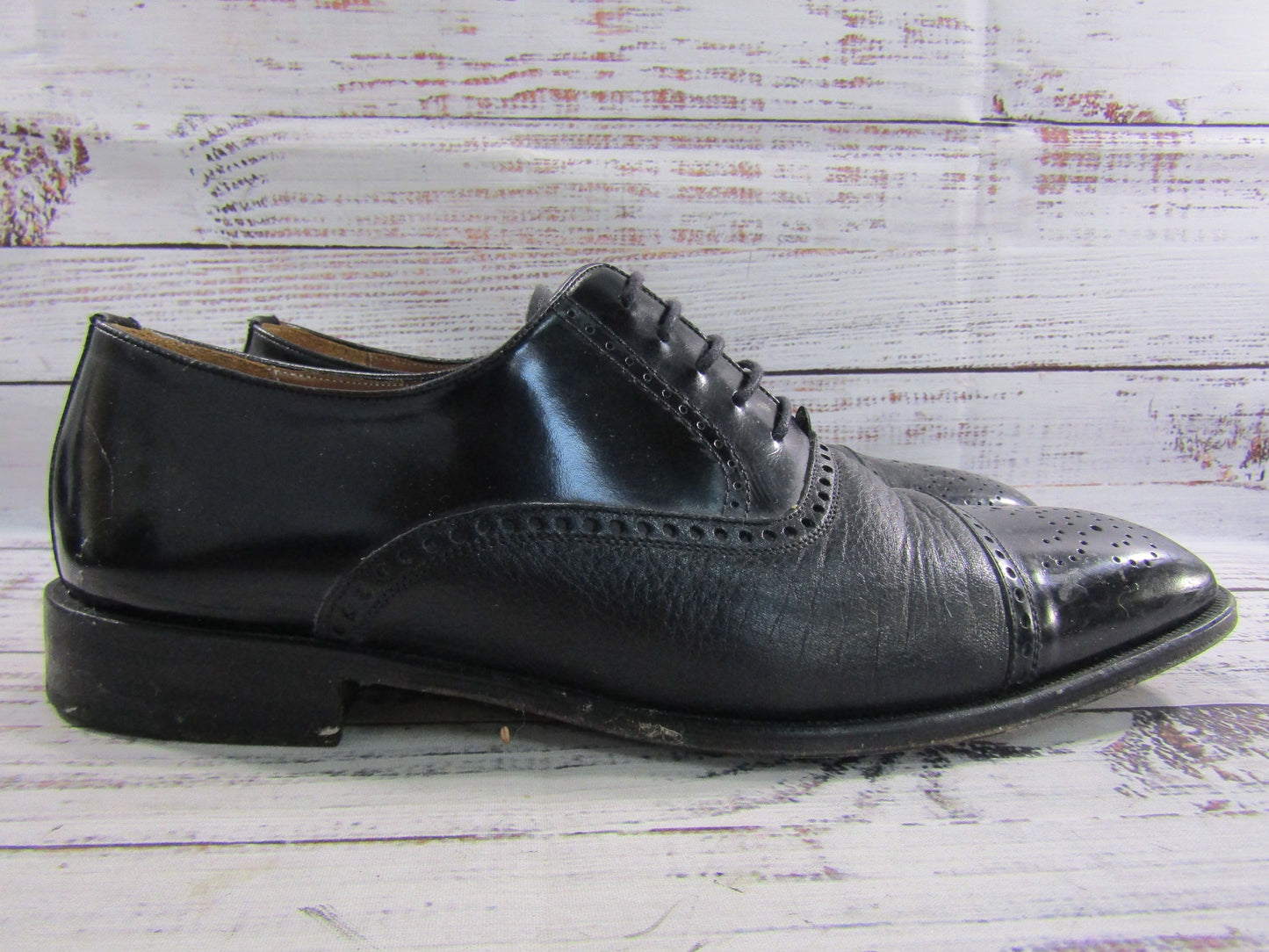 Mezlan Andrew Men's Black Leather Cap Toe Brogue Oxford Shoes Made in Spain