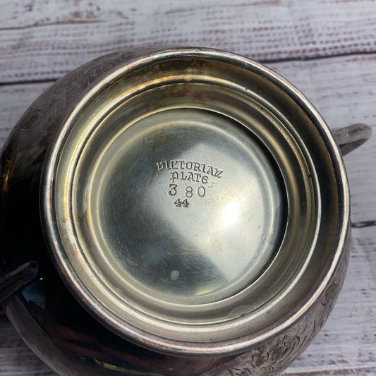 Vintage 4" Victorian Silver Plate Embossed 2 Handle Pedestal Serving Bowl