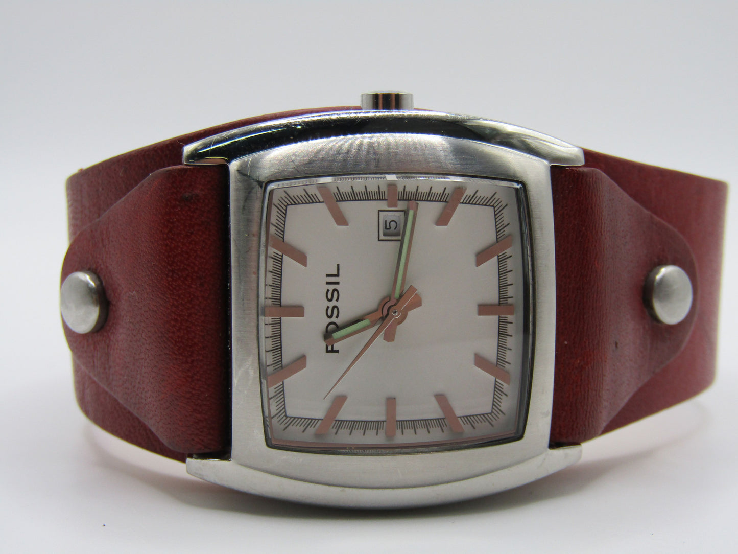 Vintage Fossil JR-8134 Red Leather Quartz Watch