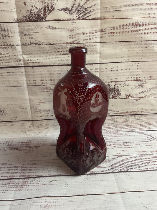 Red Bohemian Glass Hourglass Vase