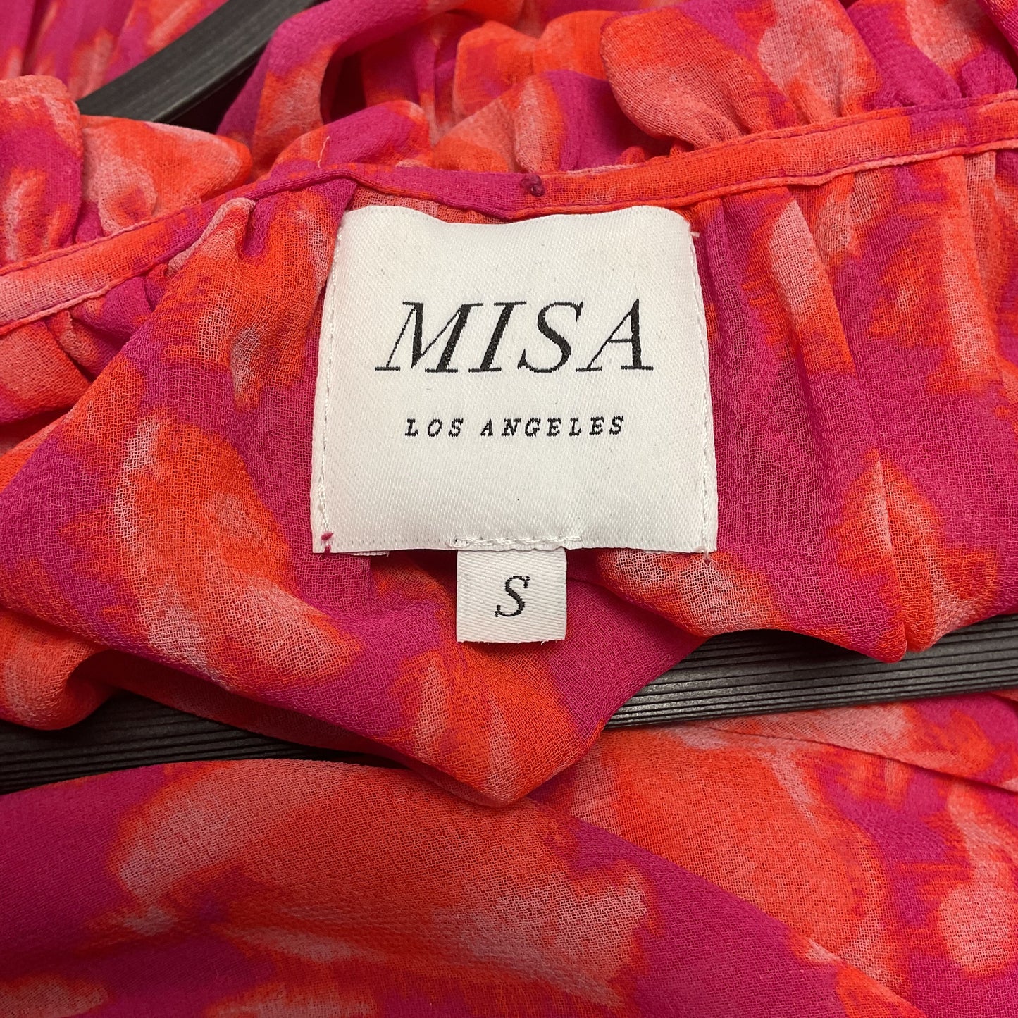 Misa Los Angeles Rizou Orange Red Print Ruffle Frill Dress - Size S