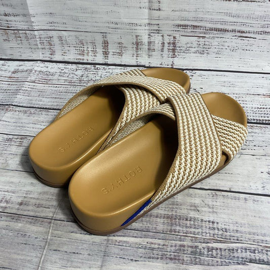 Rothy's The Weekend Slide Beige White Stripe Knit Strap Sandal Women 7