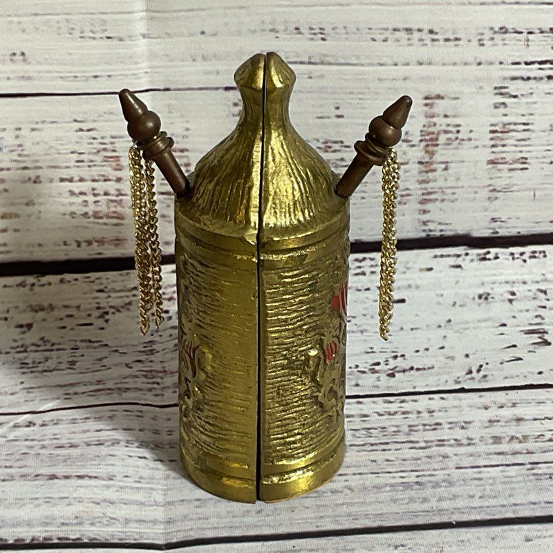 VTG. Jewish Hebrew Judaica Brass & Enamel Torah Scroll- 4.5"