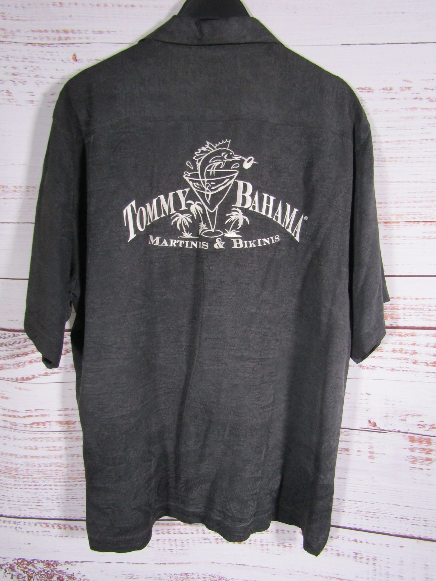 Tommy Bahama Martinis & Bikinis Men's Dark Gray Short Sleeve Button Down Shirt
