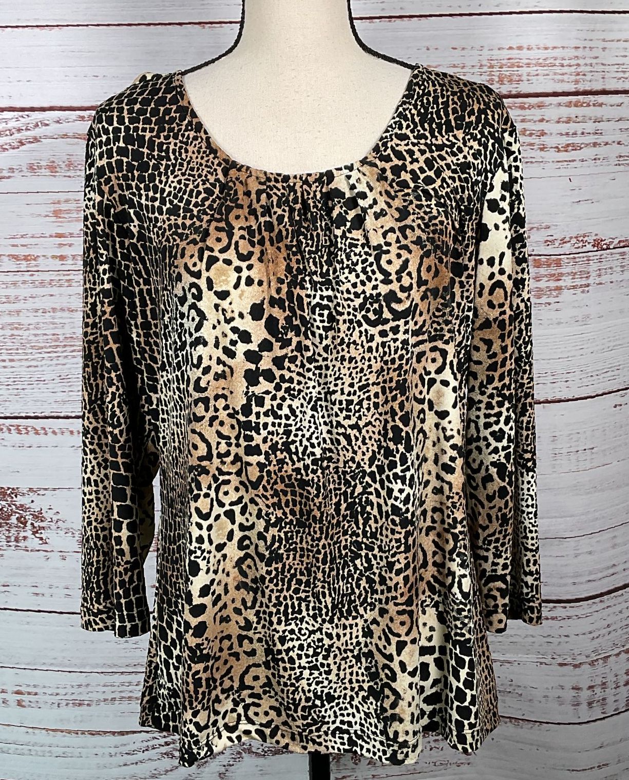 Chico's Lizzie 3/4 Sleeve Top Animal Craze Bliss 2
