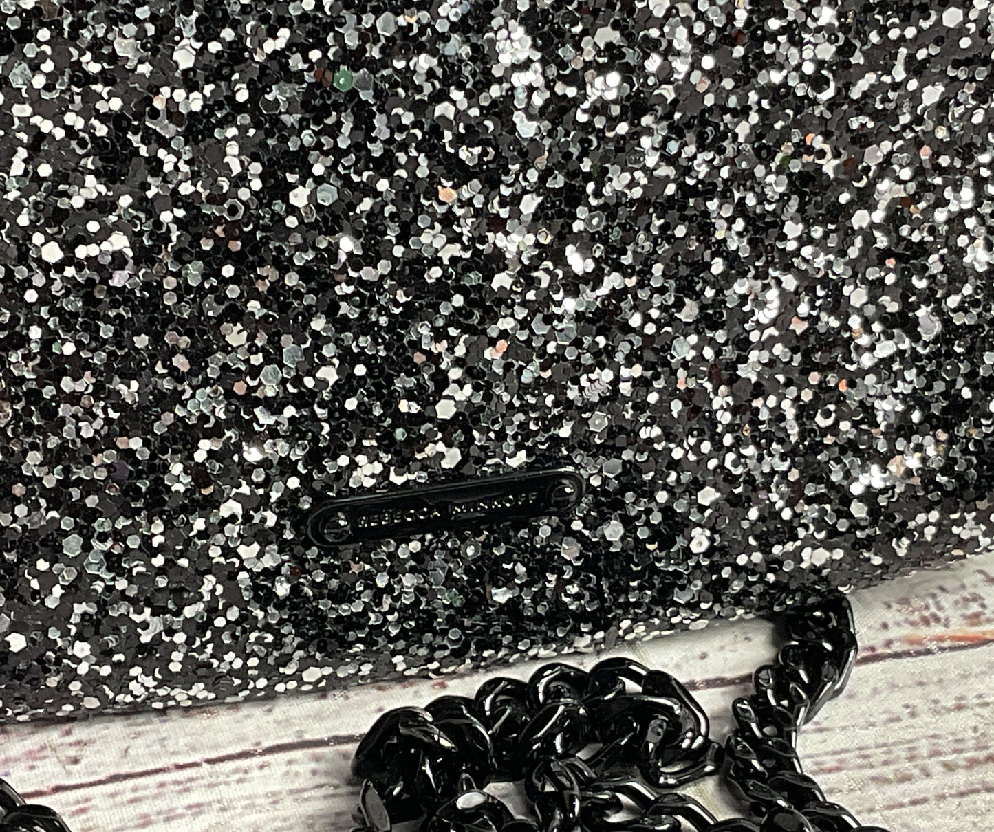 Rebecca Minkoff Edie Date Night Glitter Crossbody Bag Negro Plata Silver