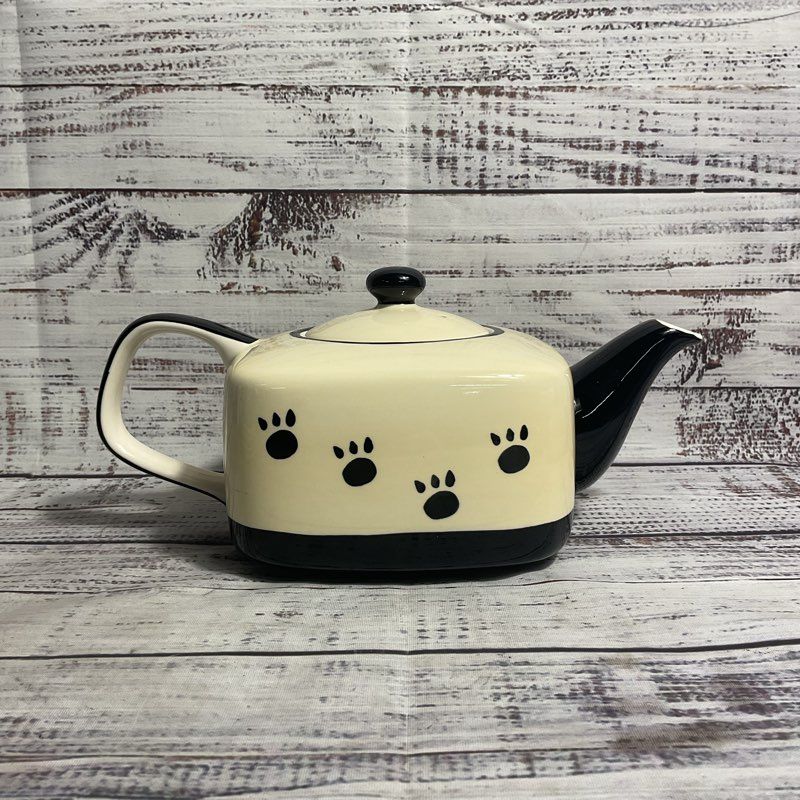 Hues N Brews Cattitude Black Cat Square Retro Teapot W/ Lid