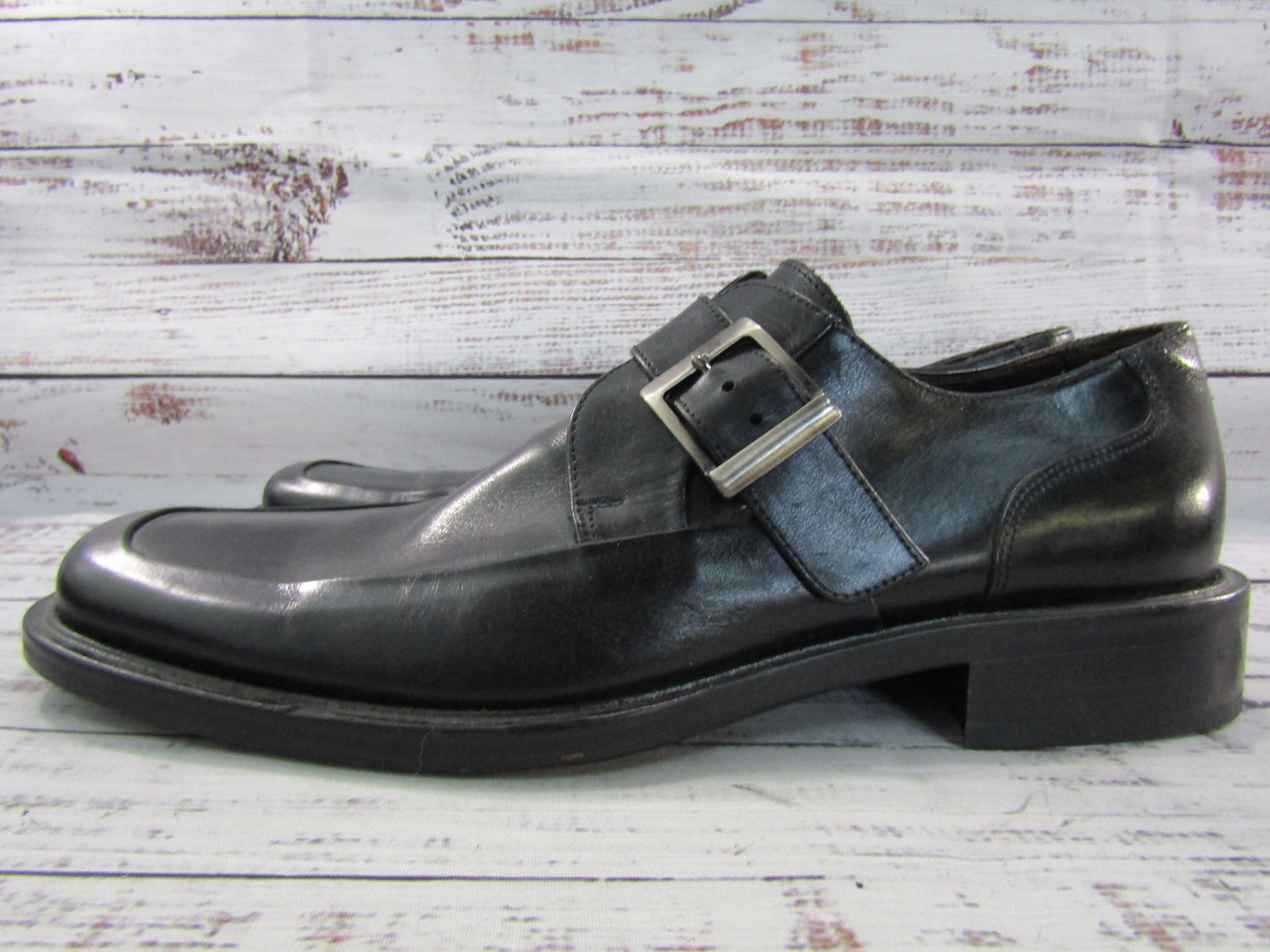 Johnston & Murphy Men's Black Leather Monk Strap Loafers Size 9.5 Made in Italy