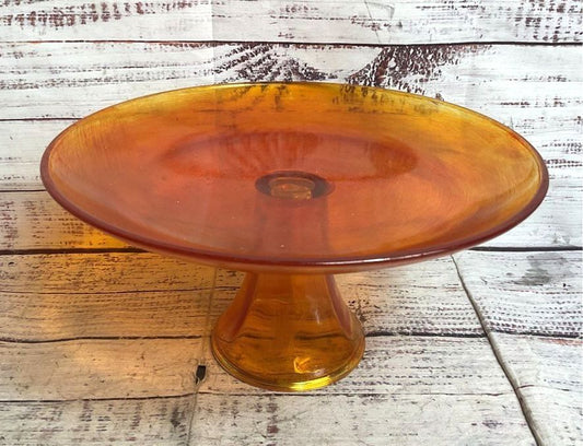 Vintage Hand Painted 10" Glass Cake Tray Tangerine