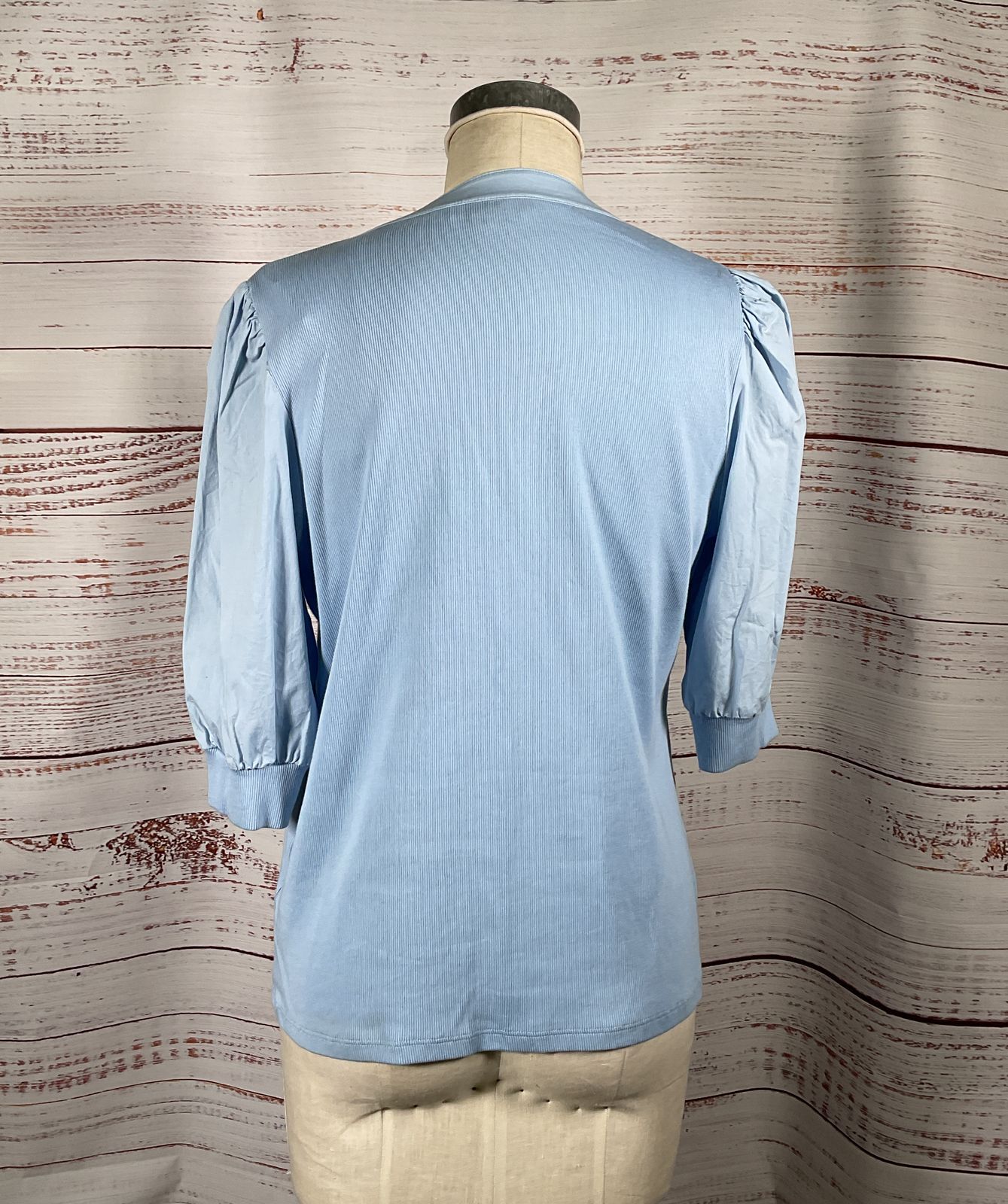 Veronica Beard Coralee Mixed Media Puff Sleeve Top Blue XL