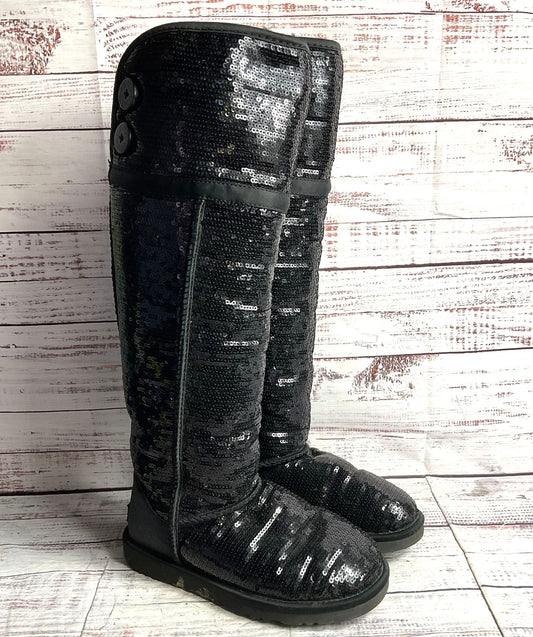 UGG Over The Knee Bailey Button Sequin Slip On Boots Black 6