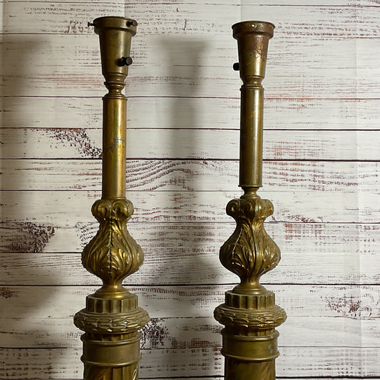 VTG./ANTIQUE Iron & Brass Column Tall Lamps (WORK GREAT- NO SHADES) AS-IS