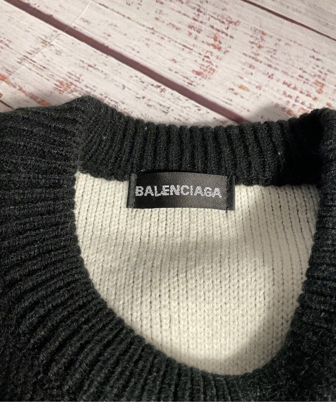 Balenciaga Sweater All Over Logo Wool Knit Pullover Size XL Black
