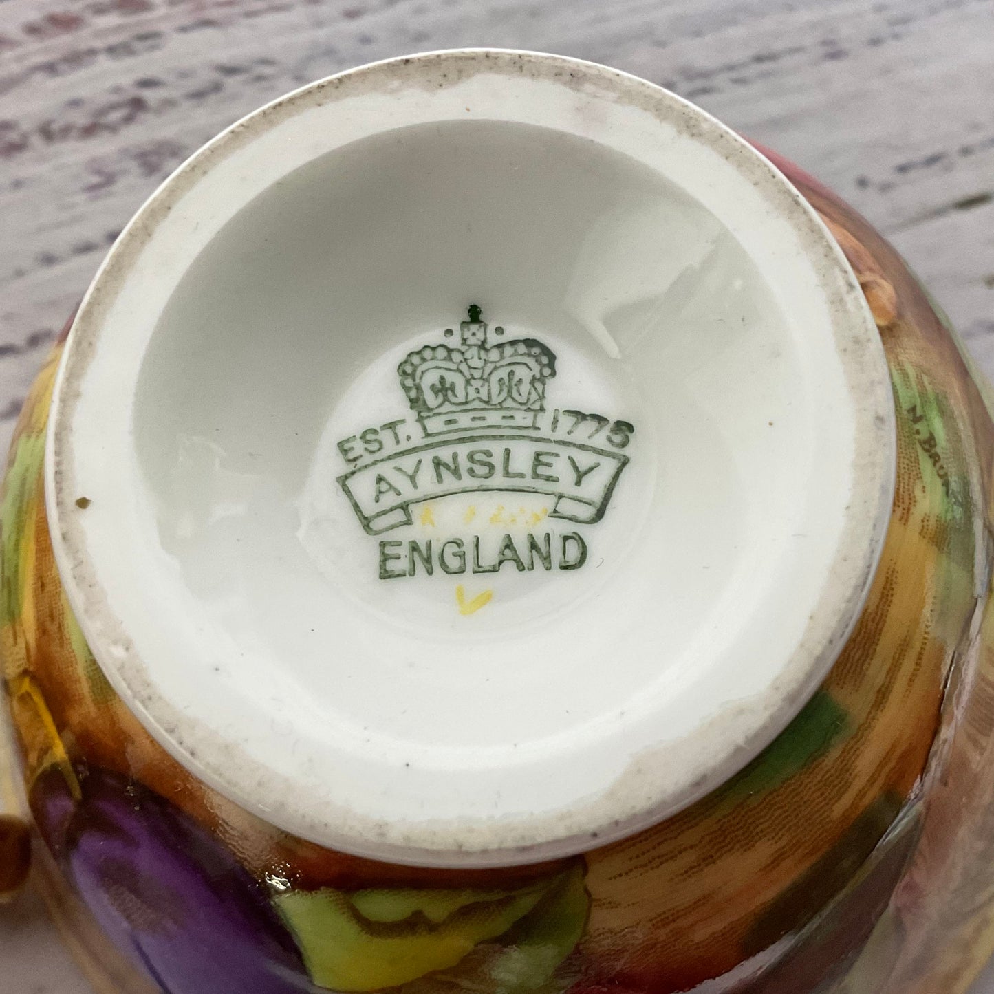 Set of 2 VTG./ANTIQUE ANSLEY England Bone China Orchard Gold Teacups