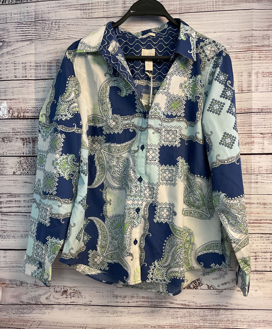 NWT Women's Chicos Navy Print Long Sleeve Blouse Size 1/M