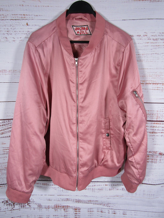 Jacked by Jill Women's Pink Koi Fish Embroidered Satin Bomber Jacket Size XXL