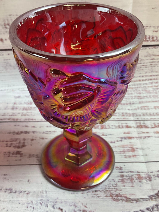 Vintage Madonna Inn Red Glass Rose Wine Goblet