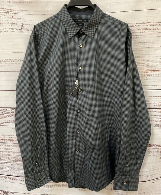 John Varvatos Men's Gray Gingham Cotton Blend Button Down Shirt Size L
