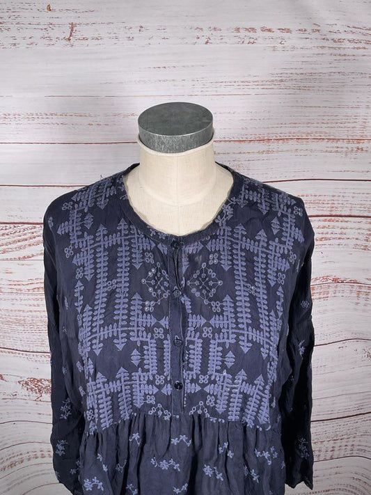 Johnny Was Women's Blue Tunic Embroidered Blouse Size S Cupra Rayon