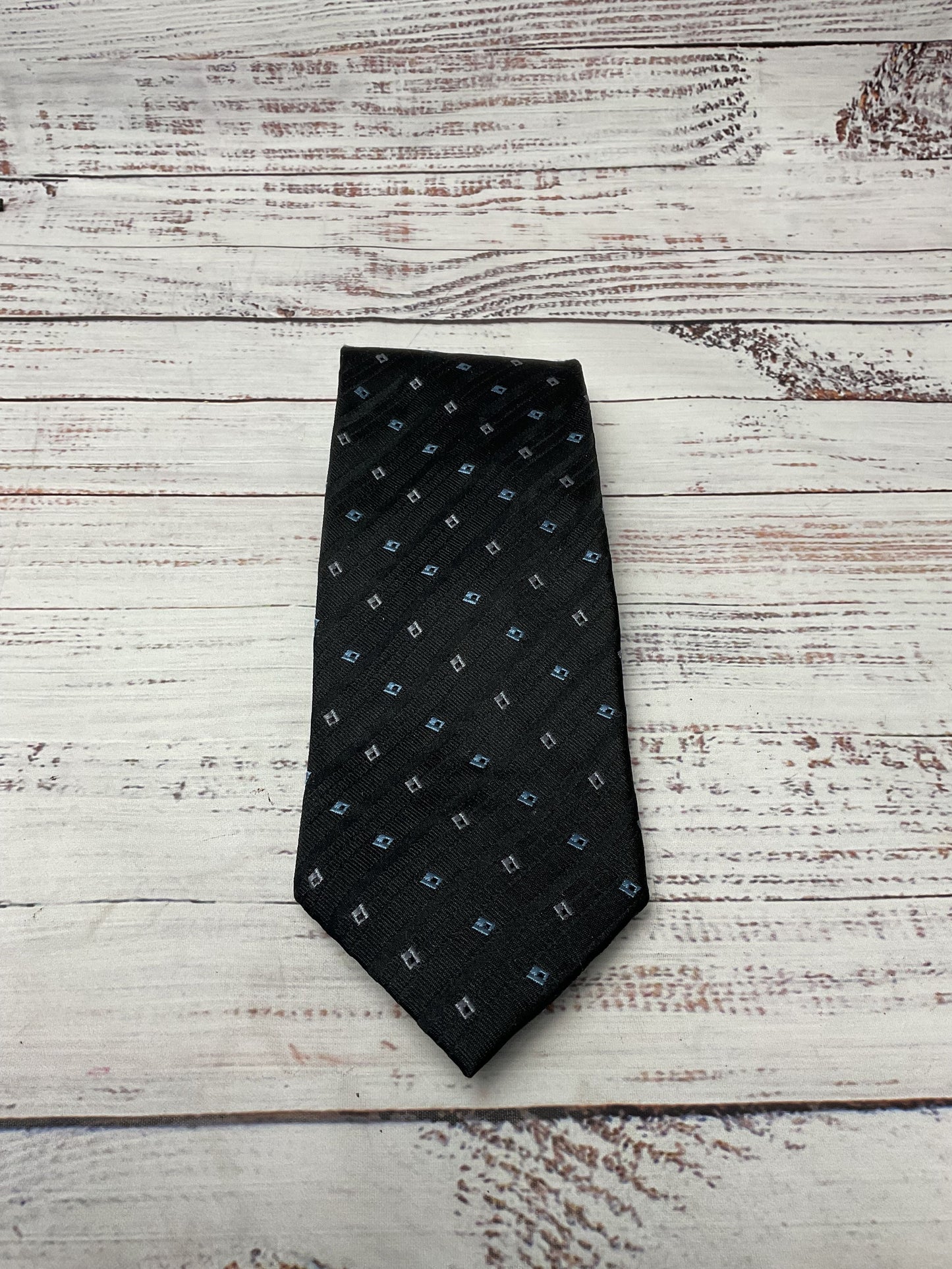Giorgio Armani Black Blue Grey Pattern Neck Tie - Size 58"