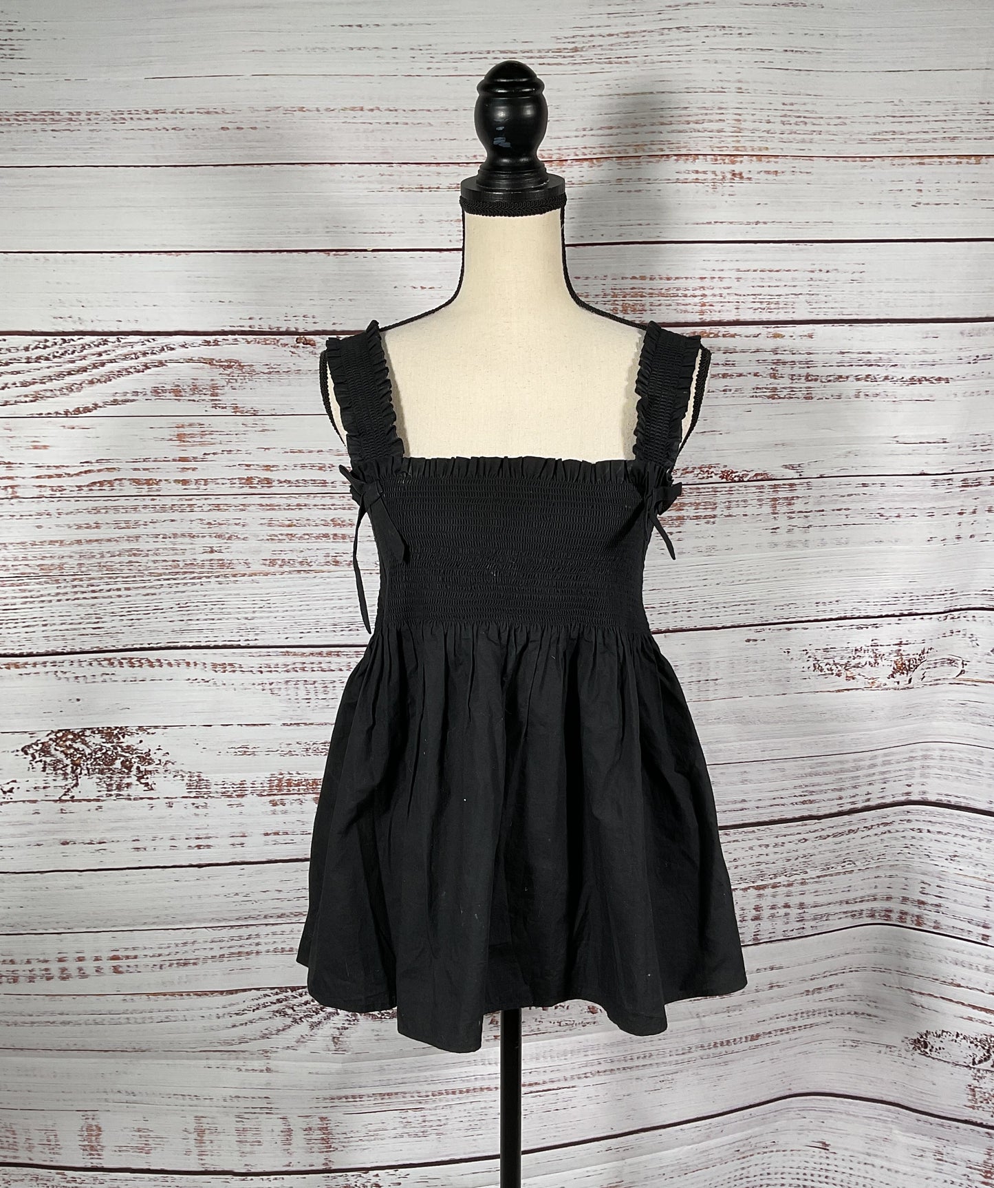 Marc Jacobs Black Babydoll Smocked Top with Bows - Size Medium