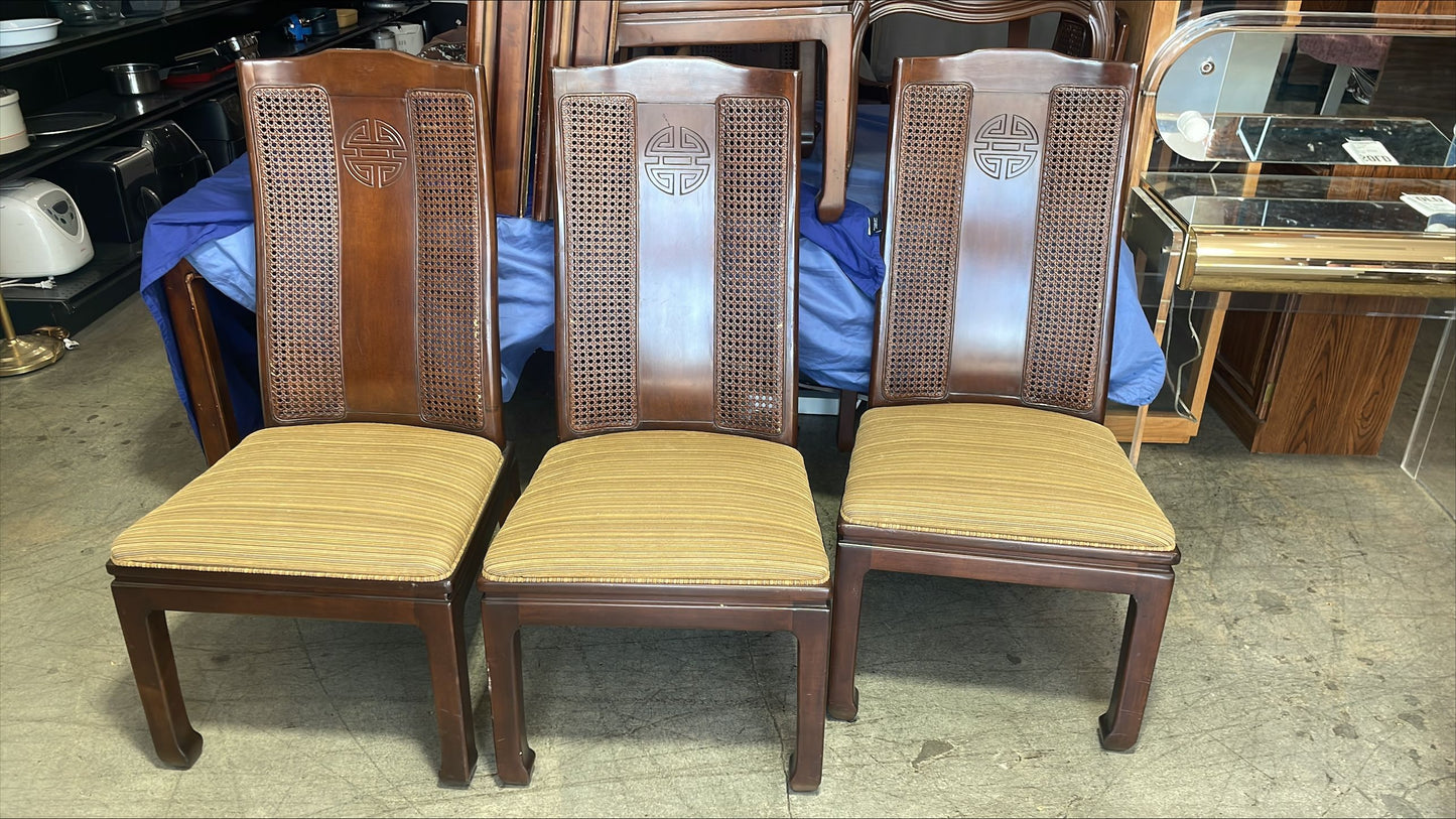 VTG BERNHARDT Shibui Asian Carved Painted Dining Table w/6 Chairs (PICKUP 90034)