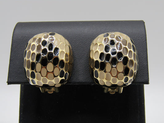 St. John Gold Plated Enamel Snake Print Clip-On Stud Earrings
