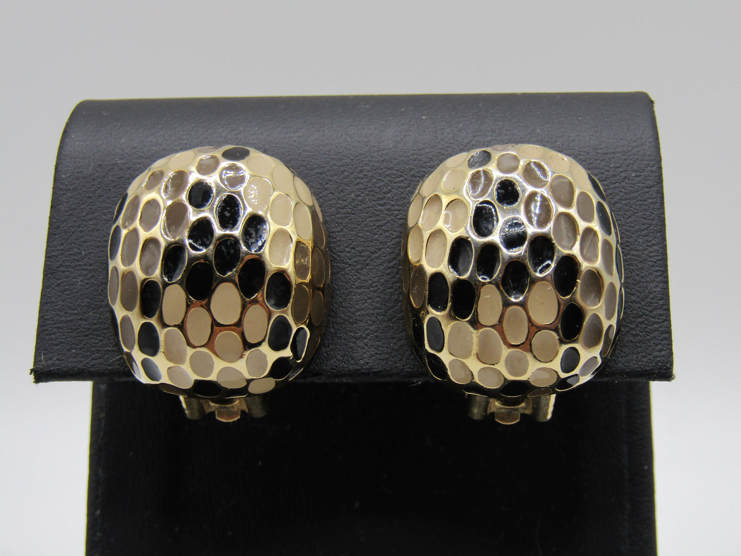 St. John Gold Plated Enamel Snake Print Clip-On Stud Earrings