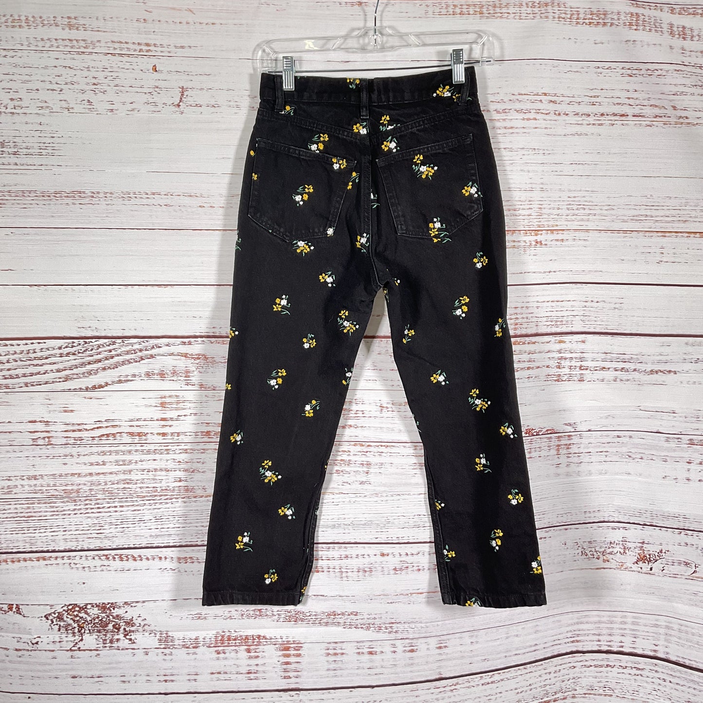 Reformation Jeans Black Floral Flower Embroidered Pants - Size 24x23