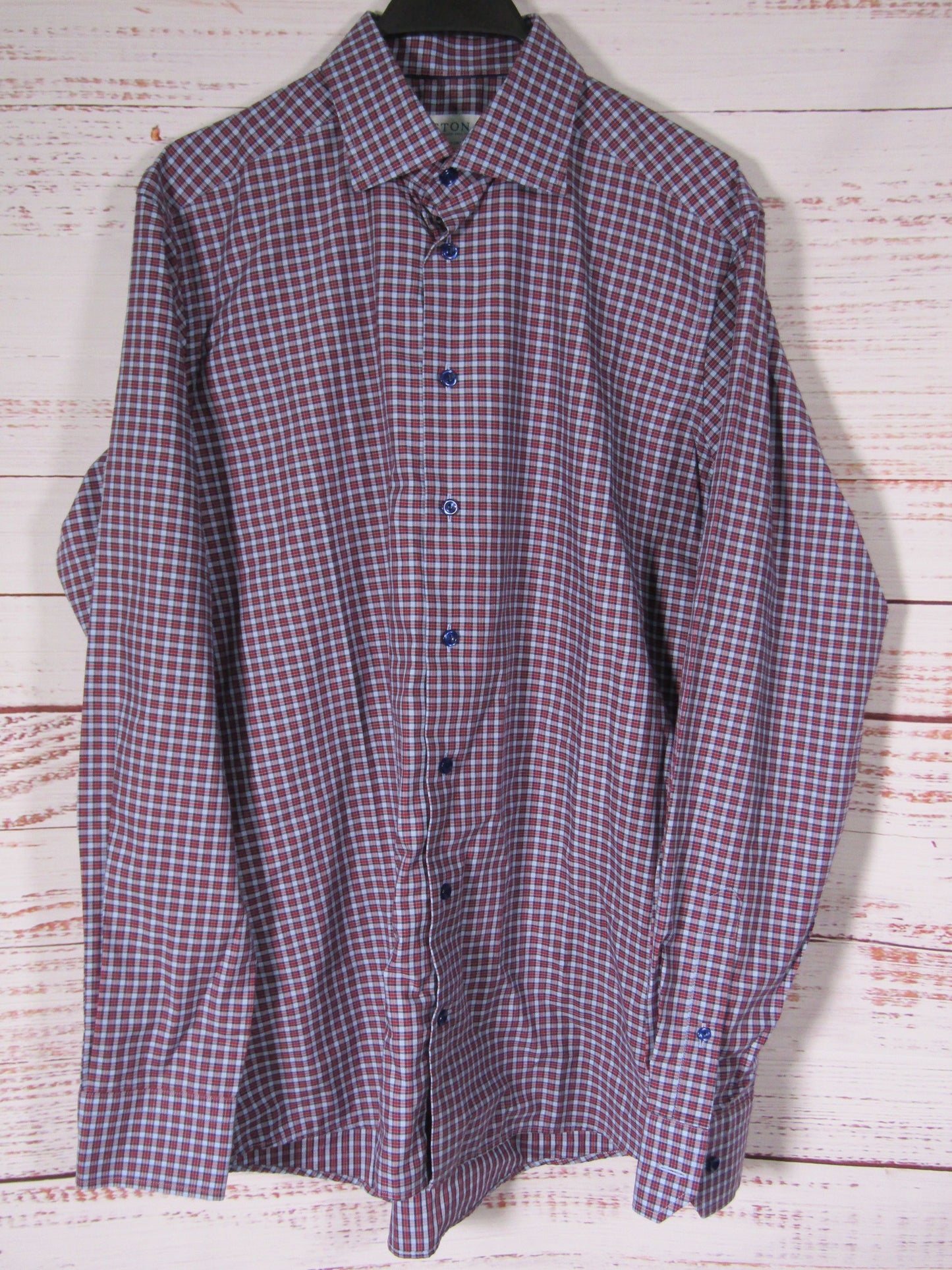 Eton Men's Red & Blue Contemporary Fit Gingham Shirt Size L