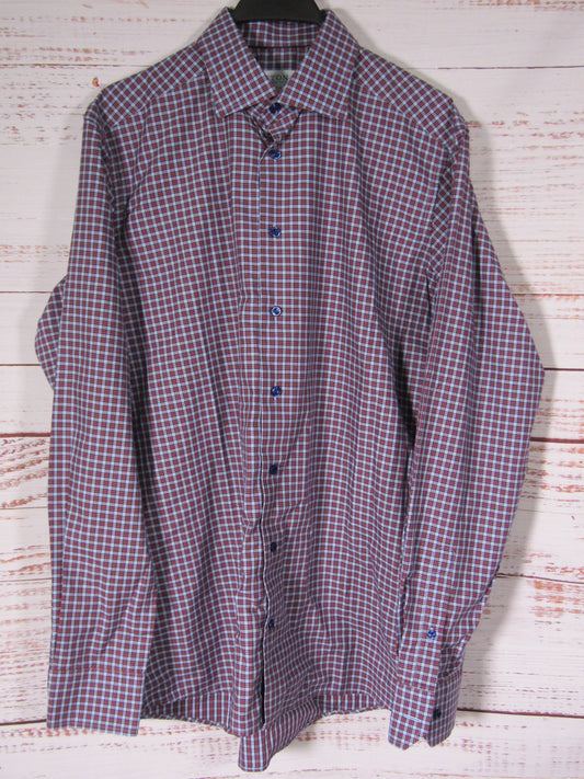 Eton Men's Red & Blue Contemporary Fit Gingham Shirt Size L