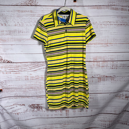Adidas Yellow Blue Black Stripe Slim Fit Towel Shirt Dress - Size L New W/ Tags