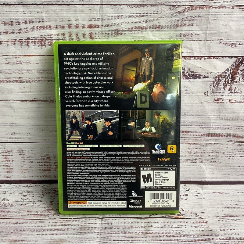 Microsoft Xbox 360 L.A. Noire Game w/ Manual & Badge Pursuit Challenge Strips