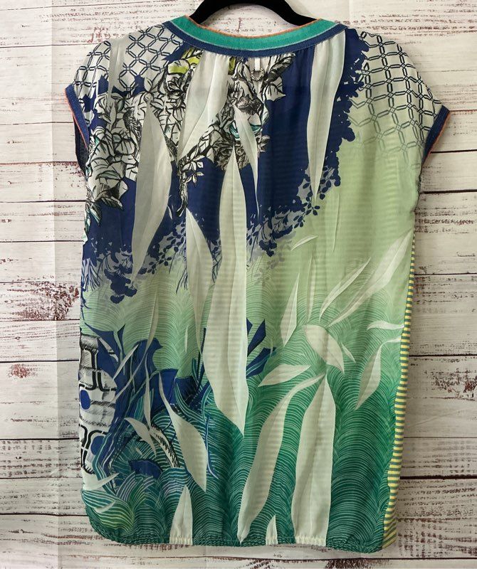 Women's Save the Queen Green Print Top with embellishments Size M