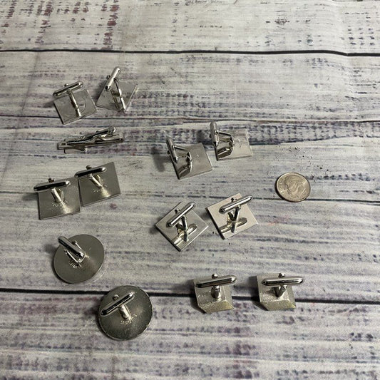 Lot of 6 VTG. Swank Silver Tone & Black Enamel Cufflink Sets + Tie Clip