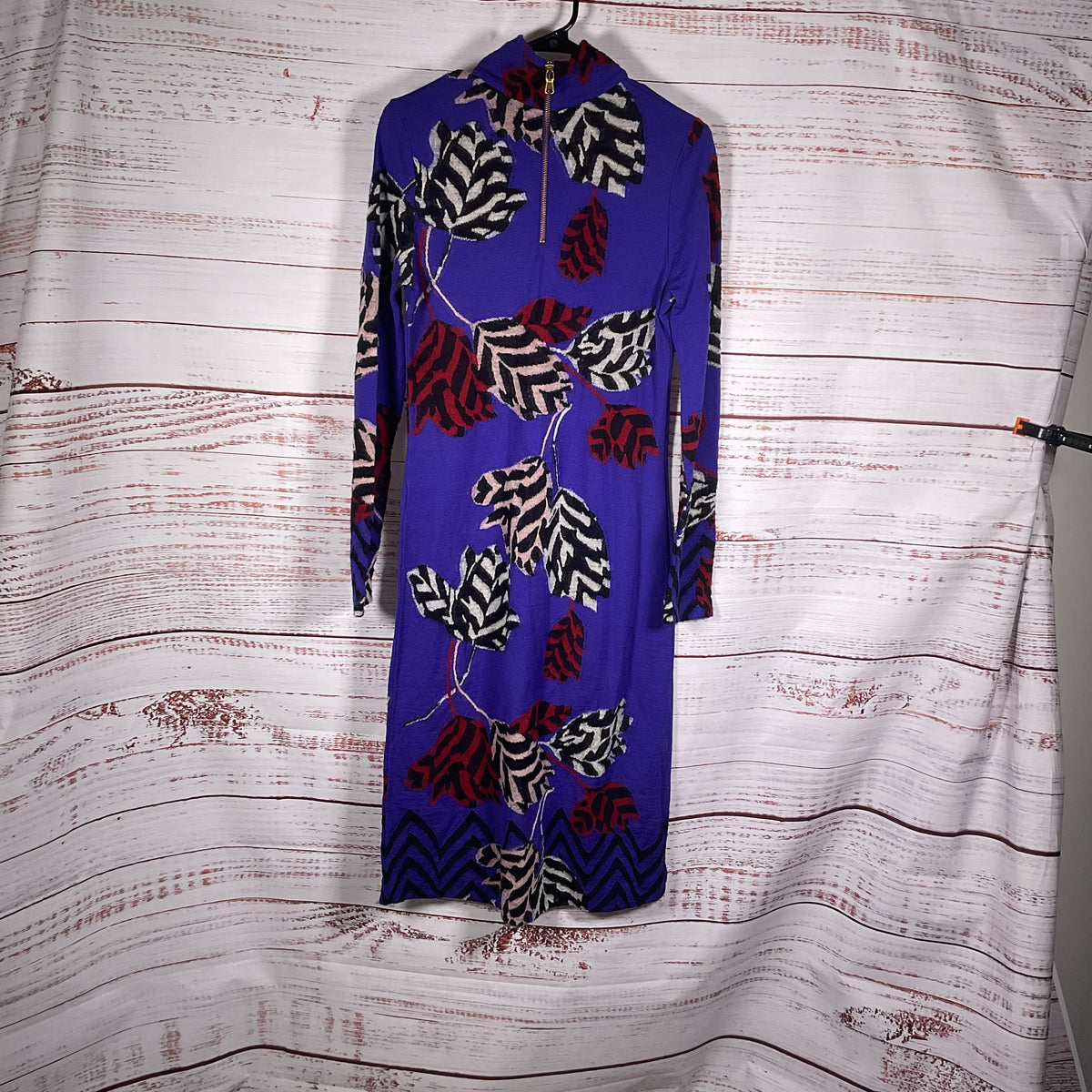 Marc By Marc jacobs Purple Wool Multicolor Leaf Print Long Sleeve Dress - Size S