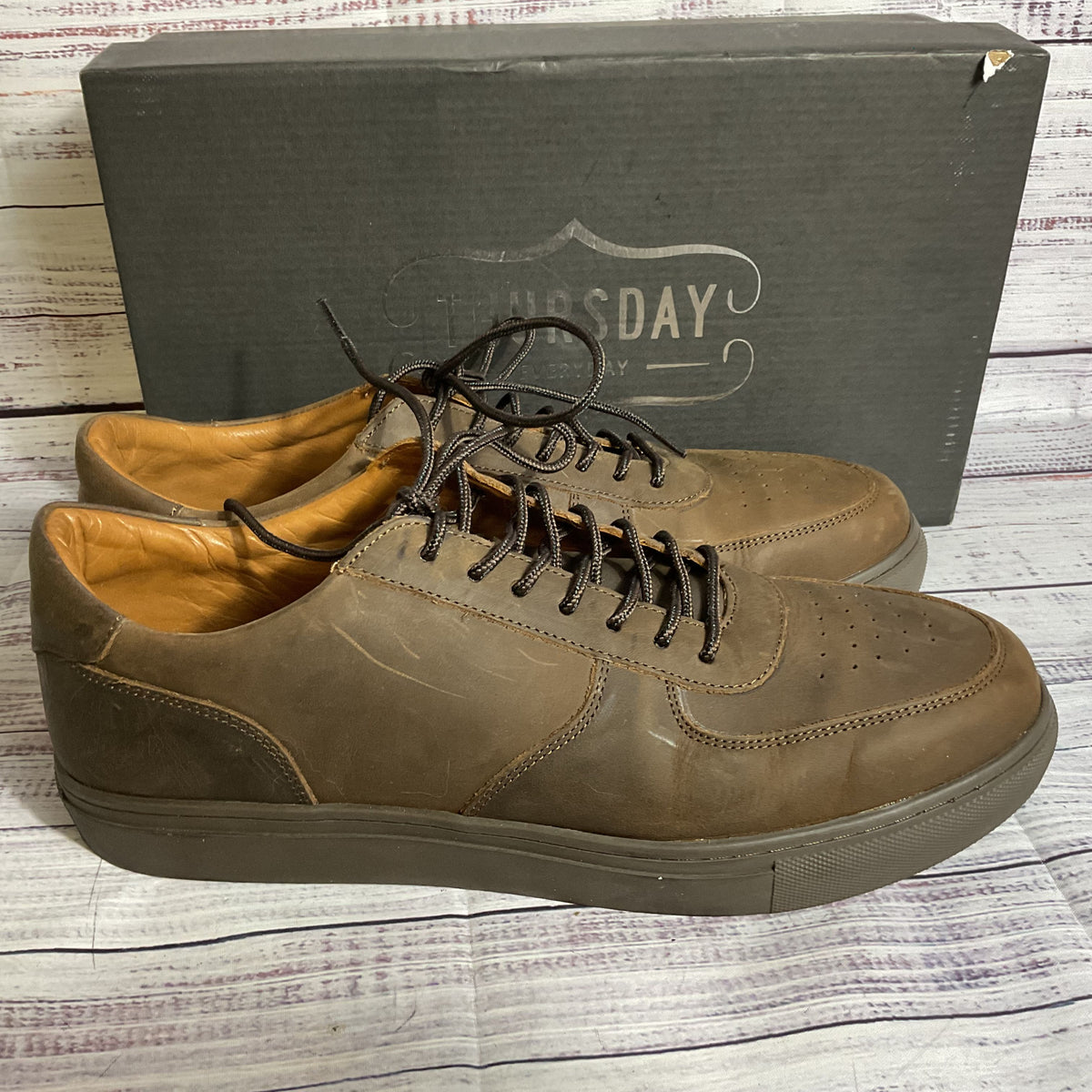 NWB THURSDAY Everyday Men's Court Brown Leather Sneakers- SZ 12