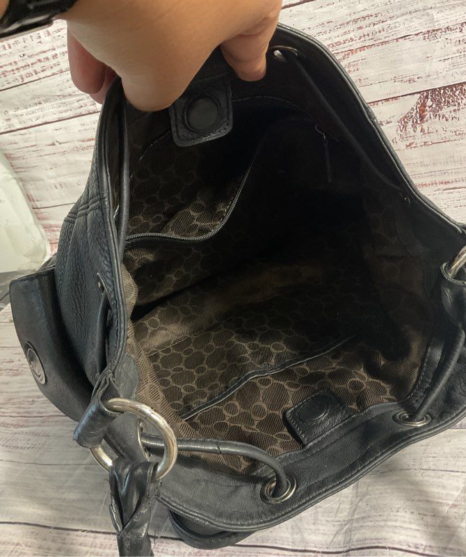 Oroton Women's Black Genuine Leather Bucket & Drawstring Satchel Shoulder Bag