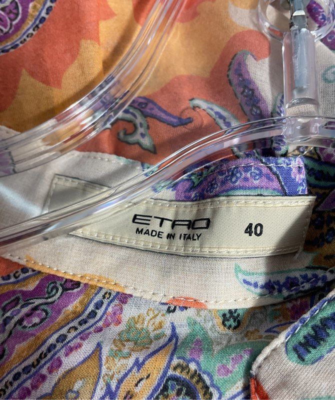 ETRO Women's Multicolor Paisley Pattern Orange Button Up Blouse Silk Size 40