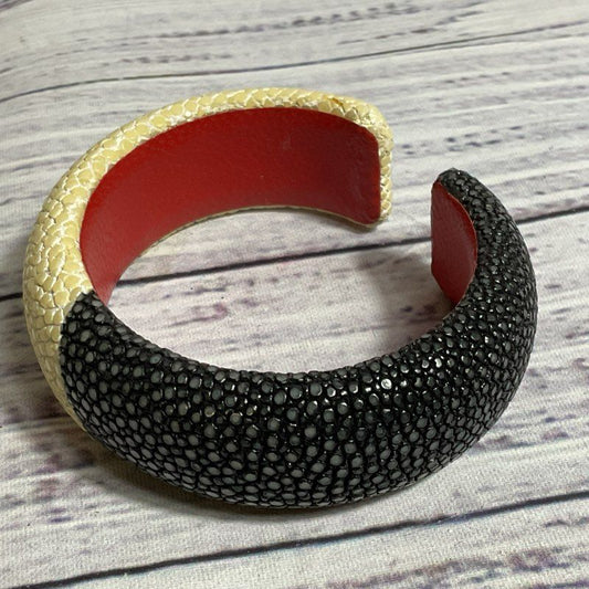 DANNIJO Loma Women's Black/Ivory Stingray Textured Leather Cuff Bracelet- 6"