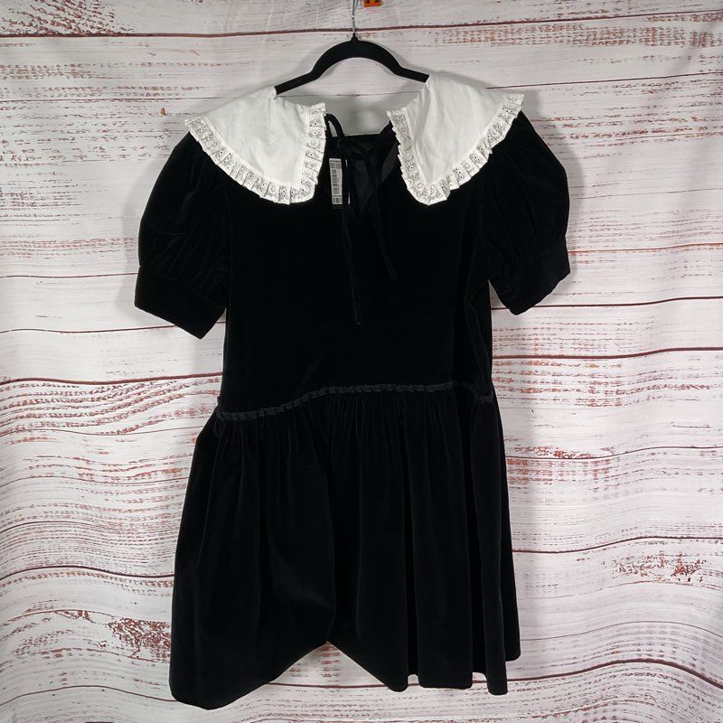 NWT Maison Cleo Josepha Black Velvet Lace Collar Whimsigoth Mini Dress - Size 44