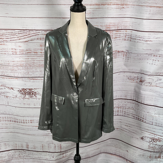Maeve Anthropologie Zada Metallic Silver Gunmetal Green Blazer Jacket - Size 10
