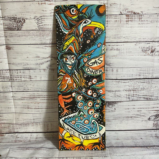 Signed Abstract Painting on Piece of Carboard- 23.75" x 7.5"