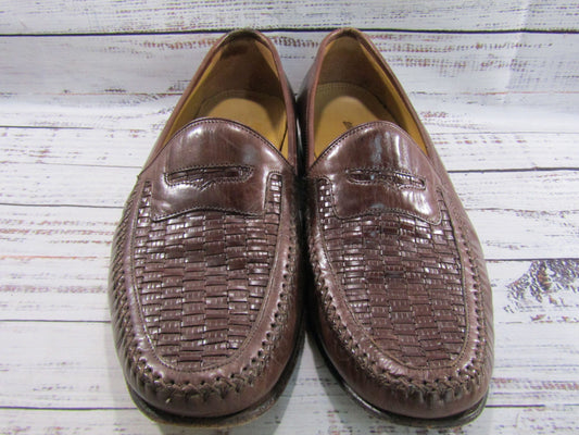 Johnston & Murphy Men's Brown Leather Woven Loafers Size 10.5